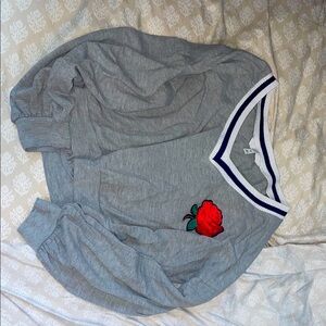 Gray Sweater with Rose Embroidery